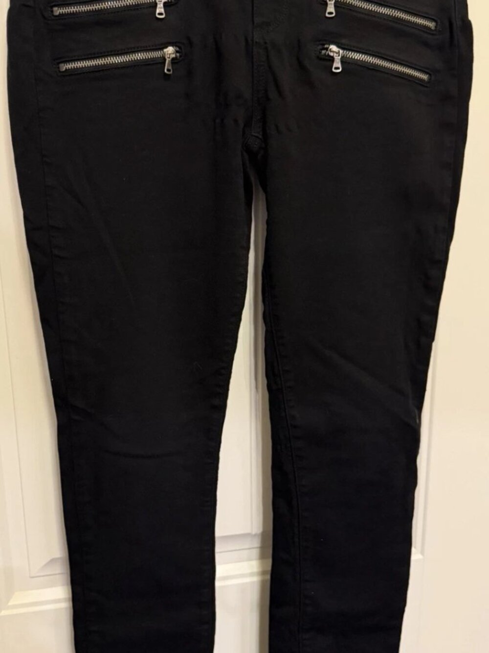 PAIGE Edgemont Women's Size 29 Black Skinny Jeans Zip Pockets Moto Denim Stretch